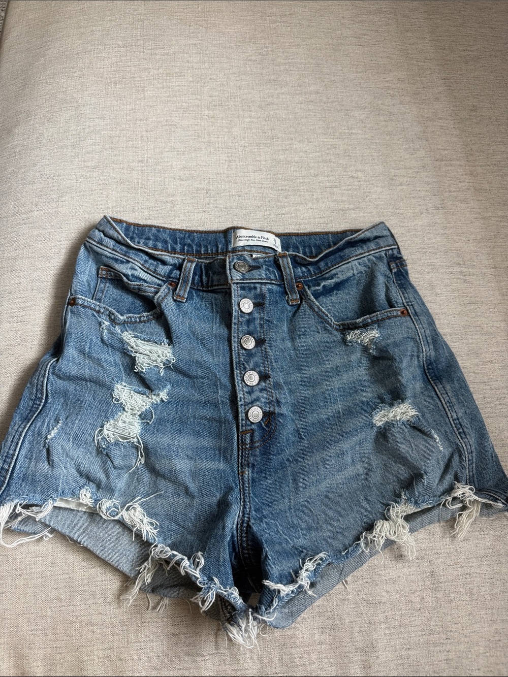 Abercrombie & Fitch Curve Love Faded Blue High-Waist Distressed Denim Shorts